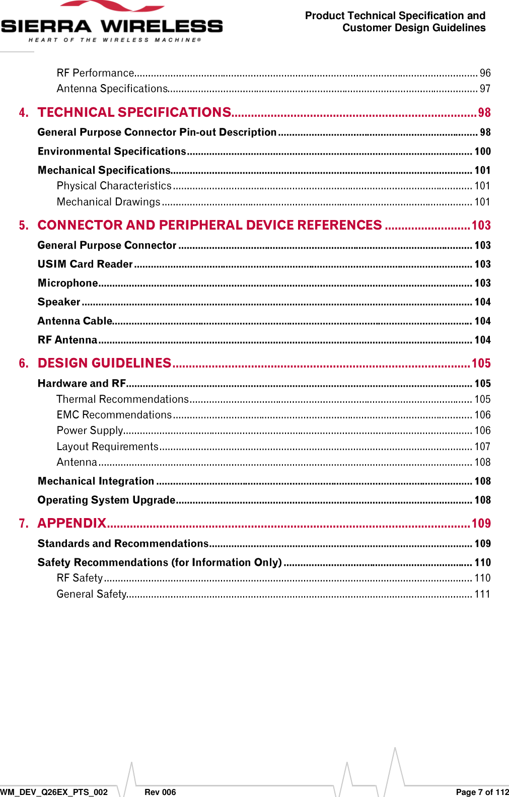      WM_DEV_Q26EX_PTS_002  Rev 006  Page 7 of 112 Product Technical Specification and Customer Design Guidelines                                       