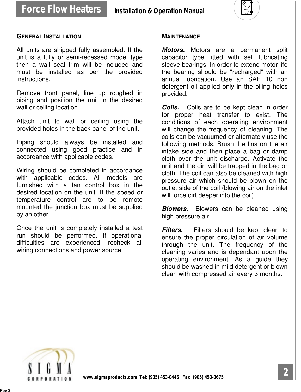 Page 3 of 4 - Sigma Sigma-Force-Flow-Heaters-Use-And-Maintenance-Manual- SFF-IOM-cover  Sigma-force-flow-heaters-use-and-maintenance-manual