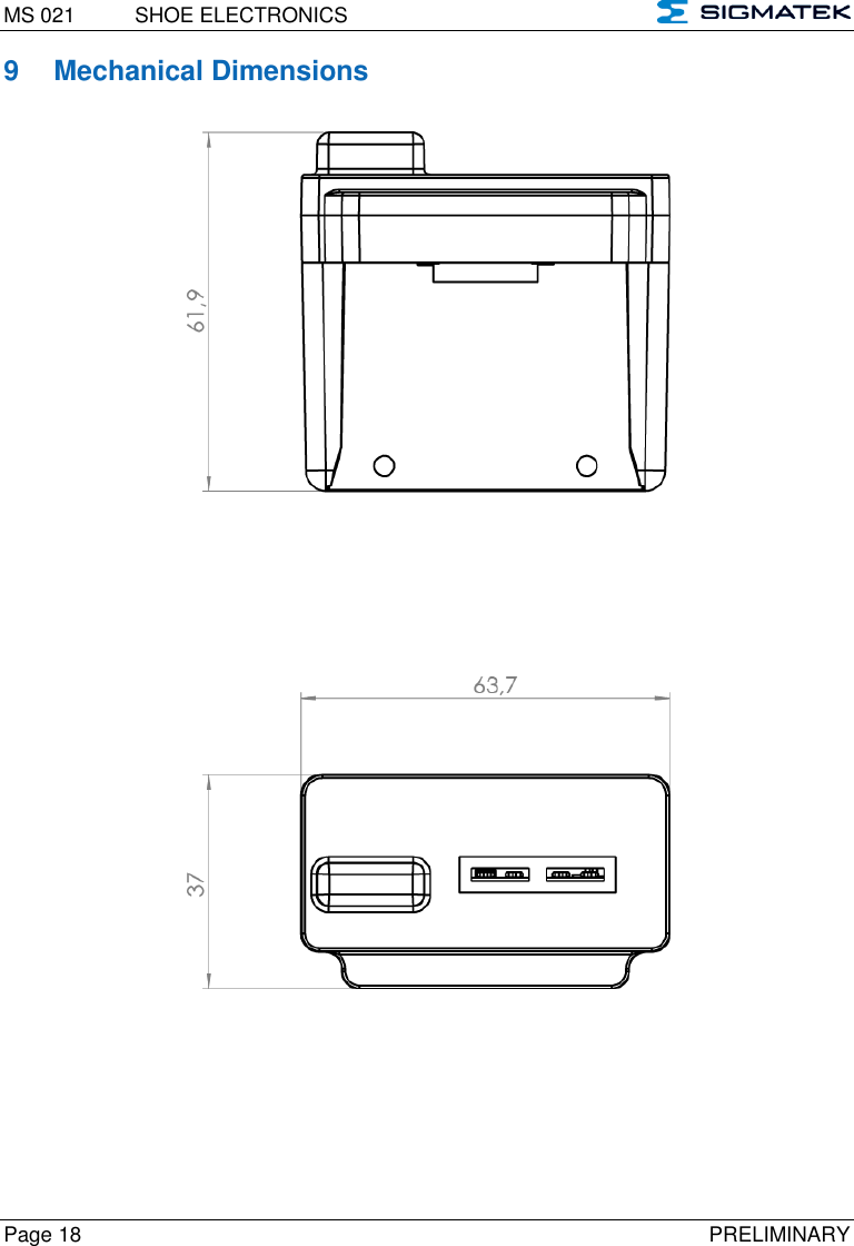 MS 021  SHOE ELECTRONICS   Page 18  PRELIMINARY 9  Mechanical Dimensions     