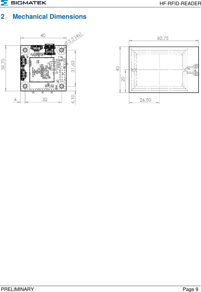  HF-RFID-READER  PRELIMINARY  Page 9 2  Mechanical Dimensions   