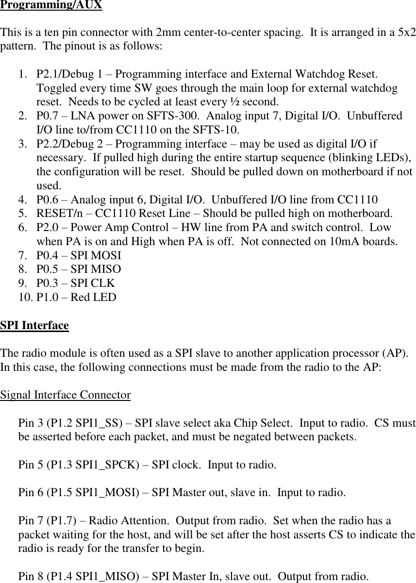 Page 2 of SignalFire Telemetry SFTS500 500mW Radio Module User Manual SFTS Radio Board Interface