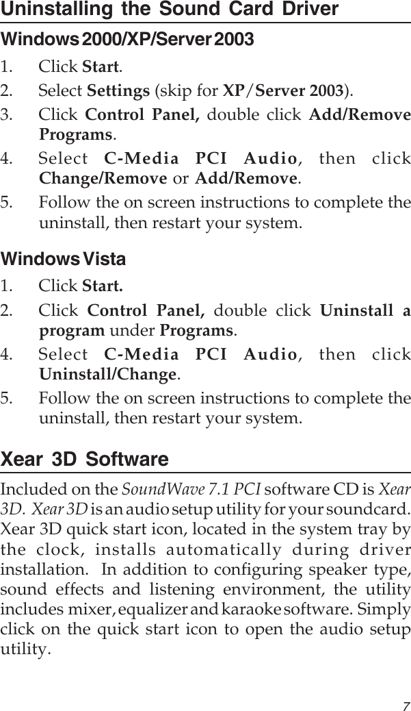 uninstall xear audio center