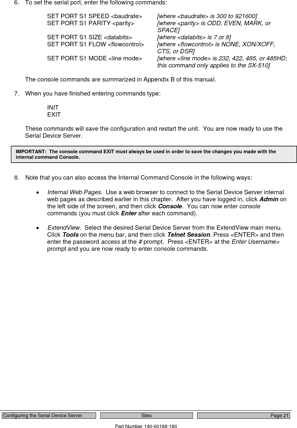  Page 22  Silex  Configuring the Serial Device Server Part Number 140-00188-180 