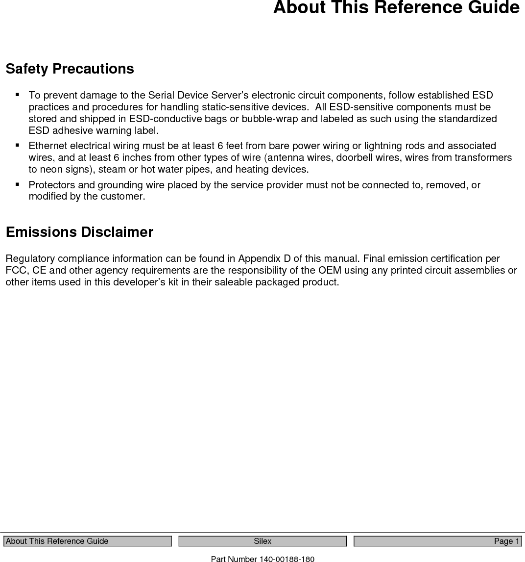  Page 2   Silex  About This Reference Guide Part Number 140-00188-180  