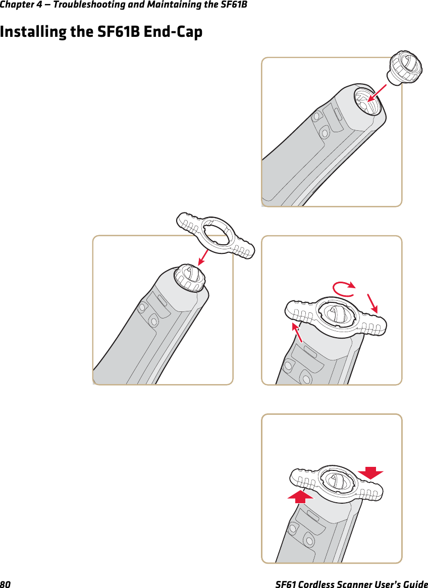 Chapter 4 — Troubleshooting and Maintaining the SF61B80 SF61 Cordless Scanner User’s GuideInstalling the SF61B End-Cap