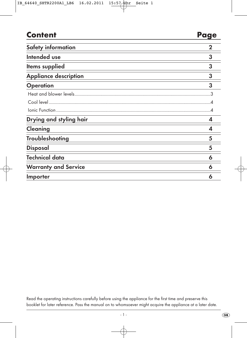 Page 3 of 8 - Silvercrest Silvercrest-Ionic-Hairdryer-Shtr-2200-A1-Users-Manual- IB_64640_SHTR2200A1_LB6  Silvercrest-ionic-hairdryer-shtr-2200-a1-users-manual