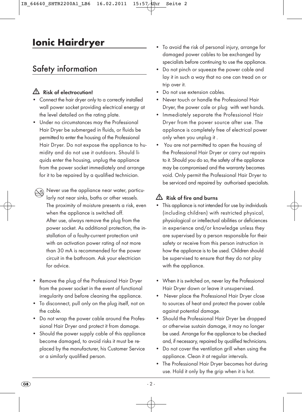 Page 4 of 8 - Silvercrest Silvercrest-Ionic-Hairdryer-Shtr-2200-A1-Users-Manual- IB_64640_SHTR2200A1_LB6  Silvercrest-ionic-hairdryer-shtr-2200-a1-users-manual