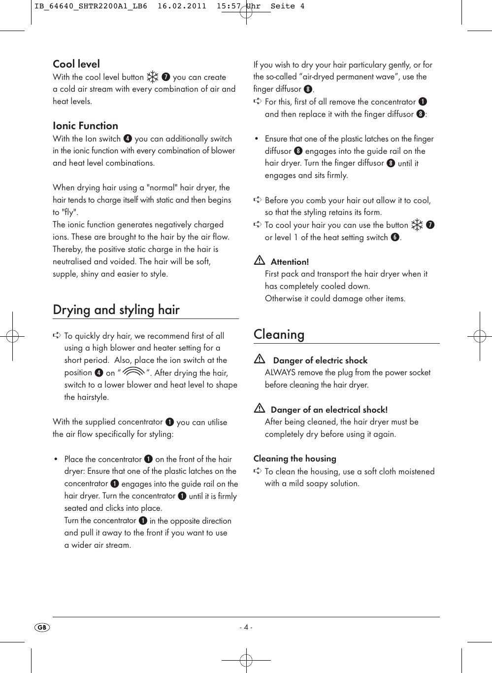 Page 6 of 8 - Silvercrest Silvercrest-Ionic-Hairdryer-Shtr-2200-A1-Users-Manual- IB_64640_SHTR2200A1_LB6  Silvercrest-ionic-hairdryer-shtr-2200-a1-users-manual