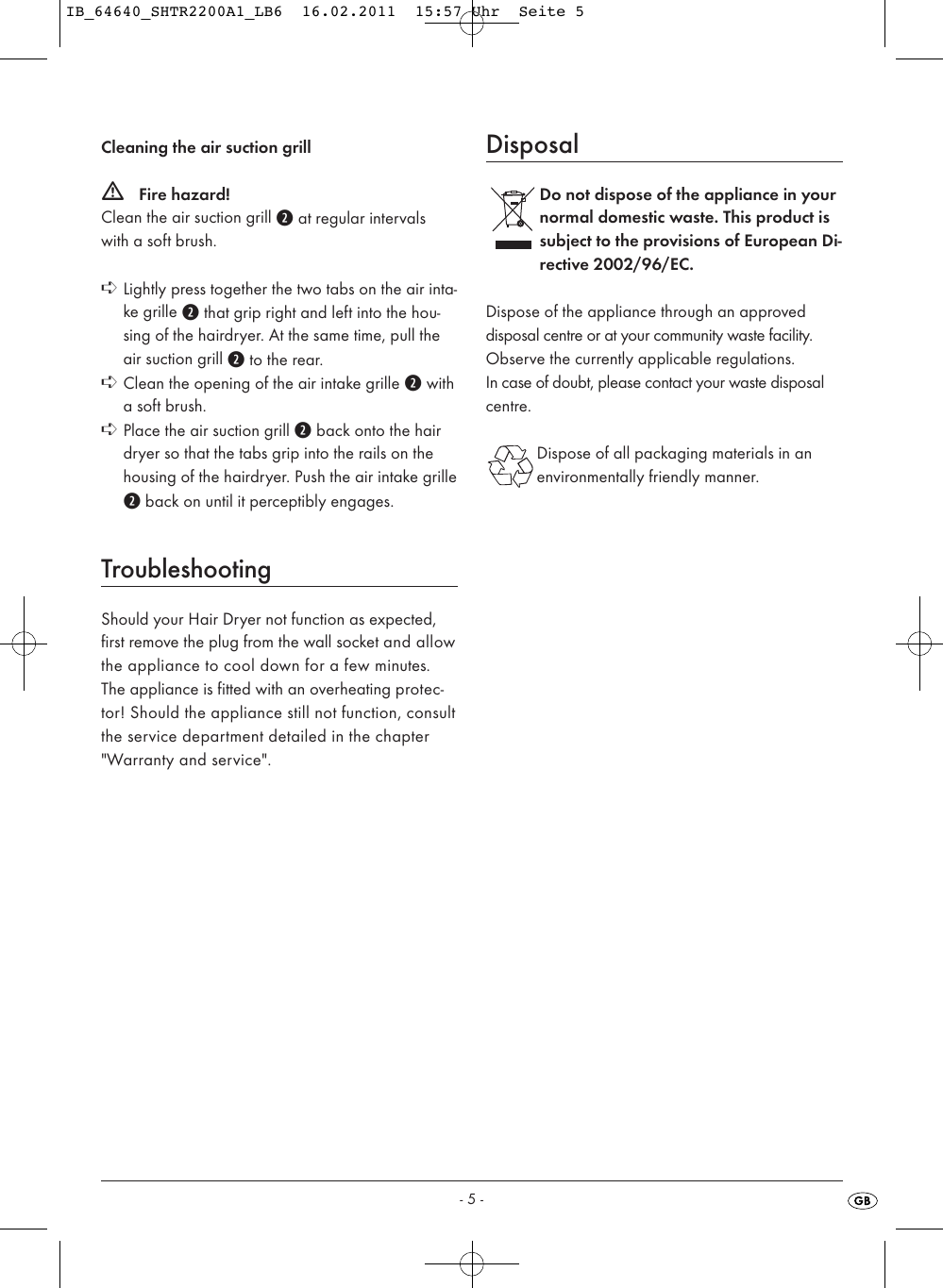 Page 7 of 8 - Silvercrest Silvercrest-Ionic-Hairdryer-Shtr-2200-A1-Users-Manual- IB_64640_SHTR2200A1_LB6  Silvercrest-ionic-hairdryer-shtr-2200-a1-users-manual