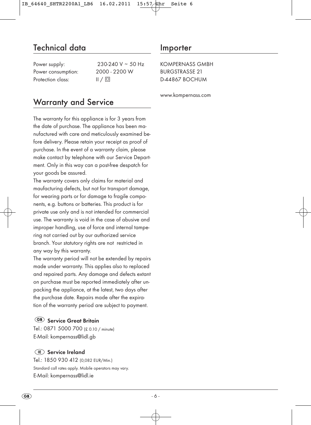 Page 8 of 8 - Silvercrest Silvercrest-Ionic-Hairdryer-Shtr-2200-A1-Users-Manual- IB_64640_SHTR2200A1_LB6  Silvercrest-ionic-hairdryer-shtr-2200-a1-users-manual