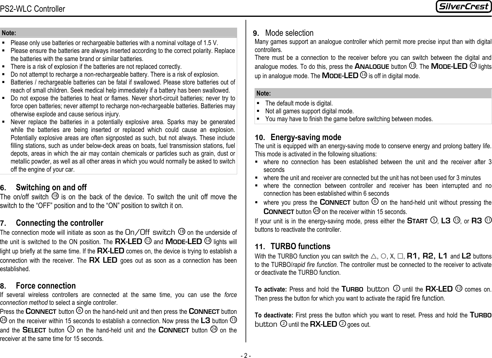 Page 2 of 3 - Silvercrest Silvercrest-Ps2-Wlc-Users-Manual V5400-PS2-WLC_Manual_EN