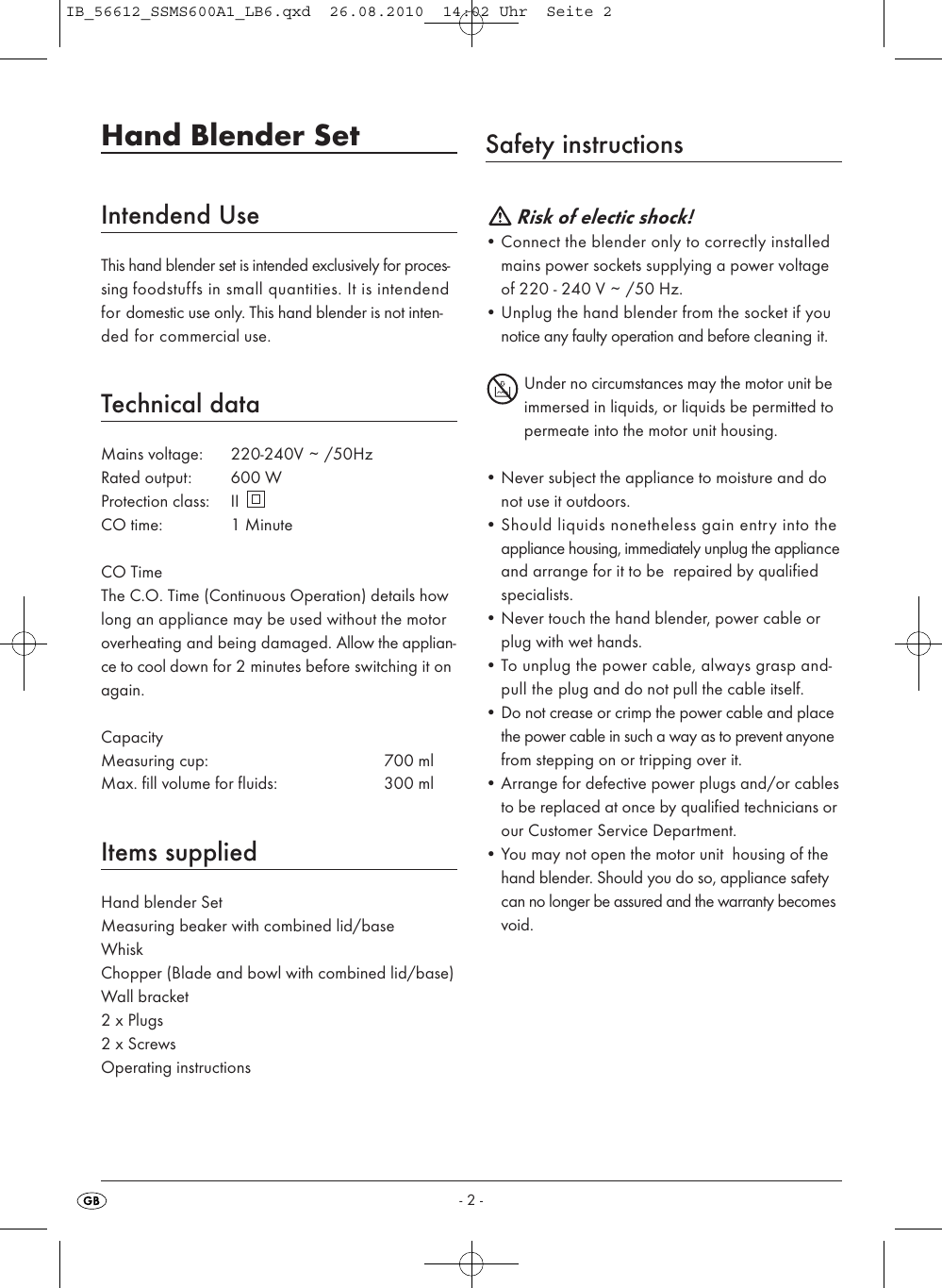 Page 4 of 7 - Silvercrest Silvercrest-Ssms-600-A1-Users-Manual- IB_56612_SSMS600A1_LB6  Silvercrest-ssms-600-a1-users-manual