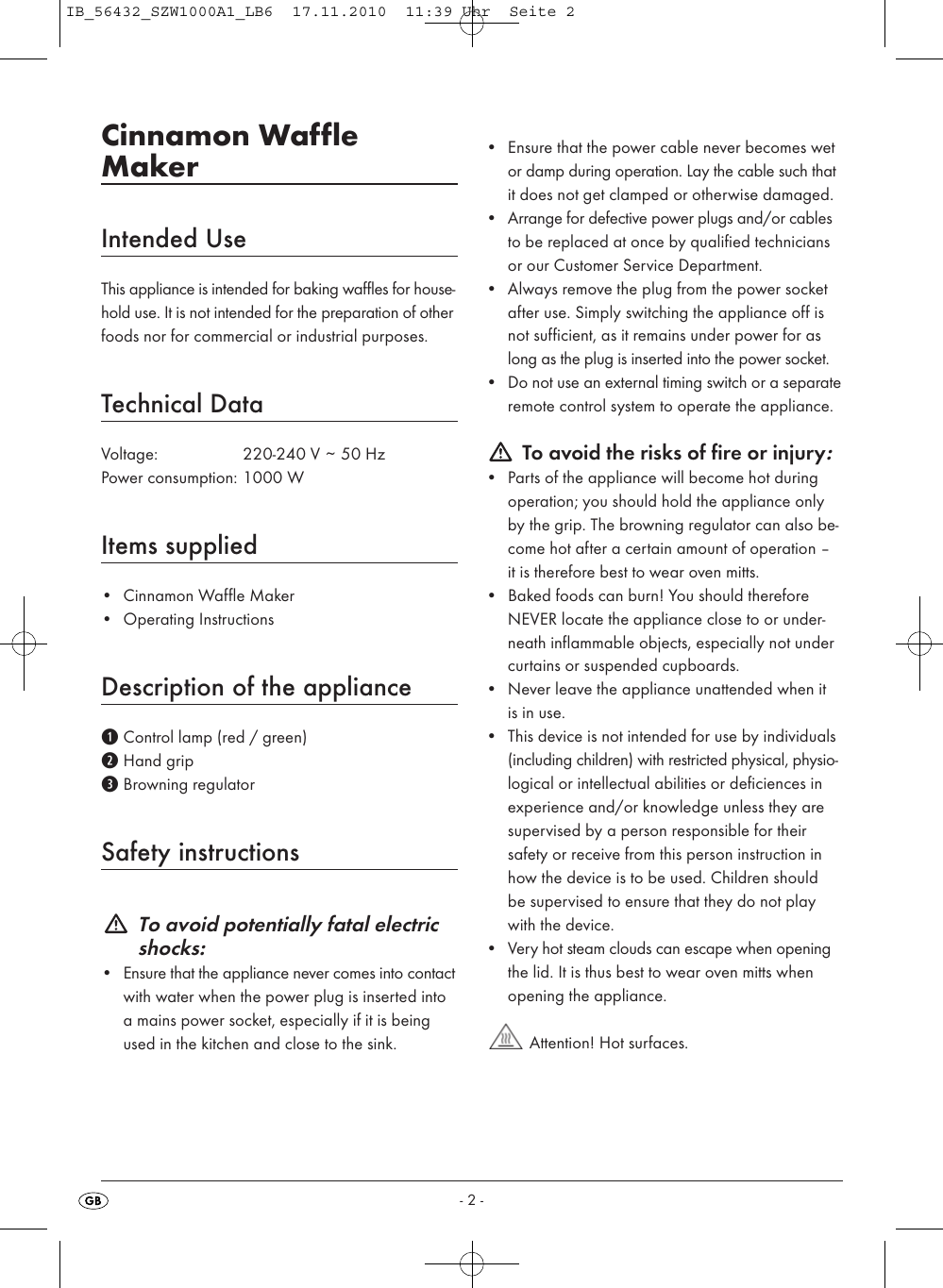 Page 4 of 8 - Silvercrest Silvercrest-Szw-1000-A1-Users-Manual- CV_56432_SZW1000A1_LB6 Silvercrest-szw-1000-a1-users-manual