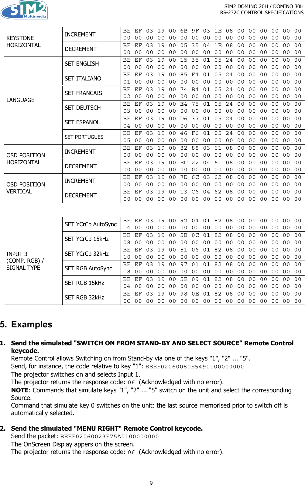 Page 9 of 10 - Sim2-Multimedia Sim2-Multimedia-Dlp-Rs-232C-Users-Manual DOMINO 20H-30H Control Spec. 1.1