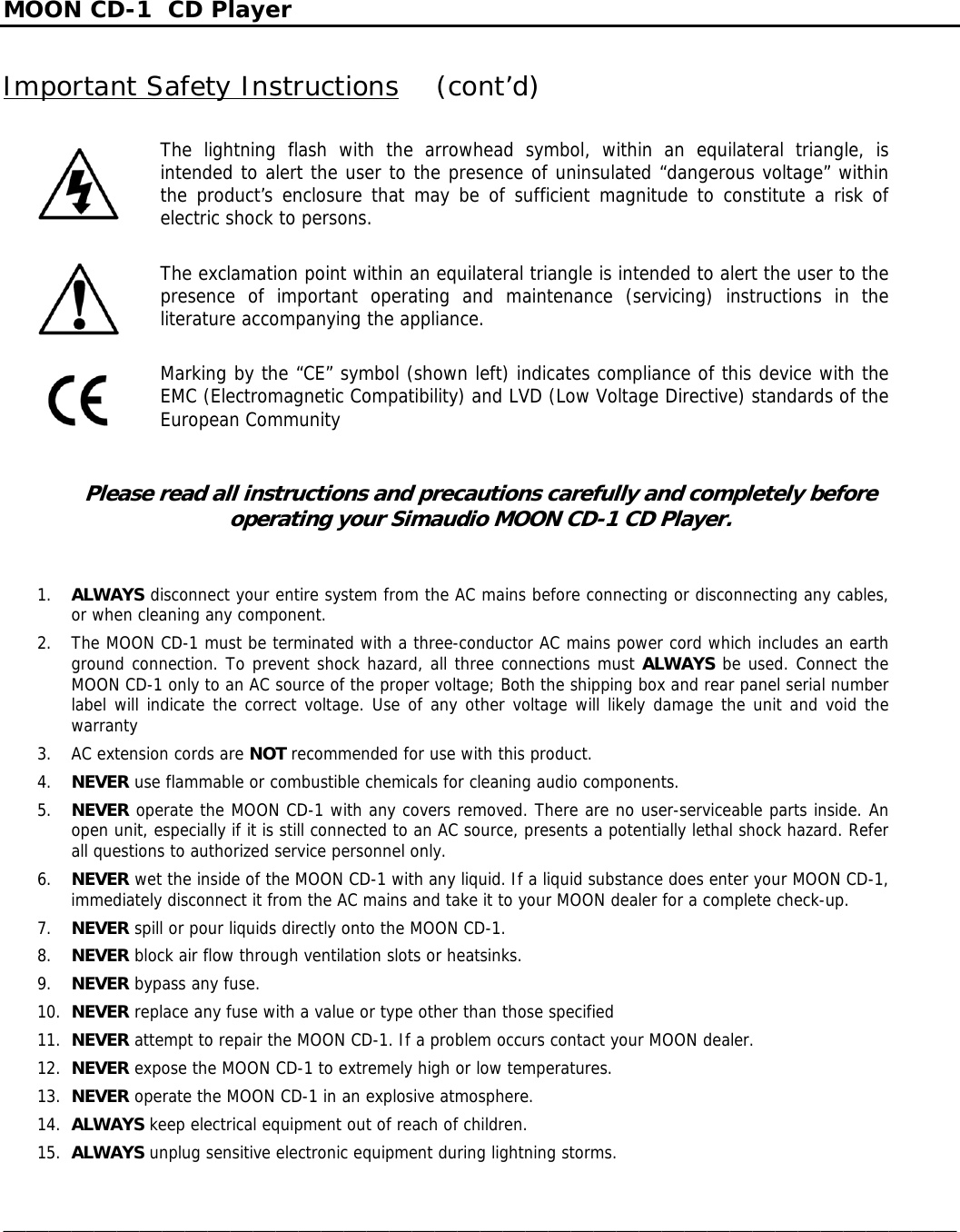 Page 3 of 12 - Simaudio Simaudio-Moon-Cd-1-Users-Manual- Owner’s Manual  Simaudio-moon-cd-1-users-manual