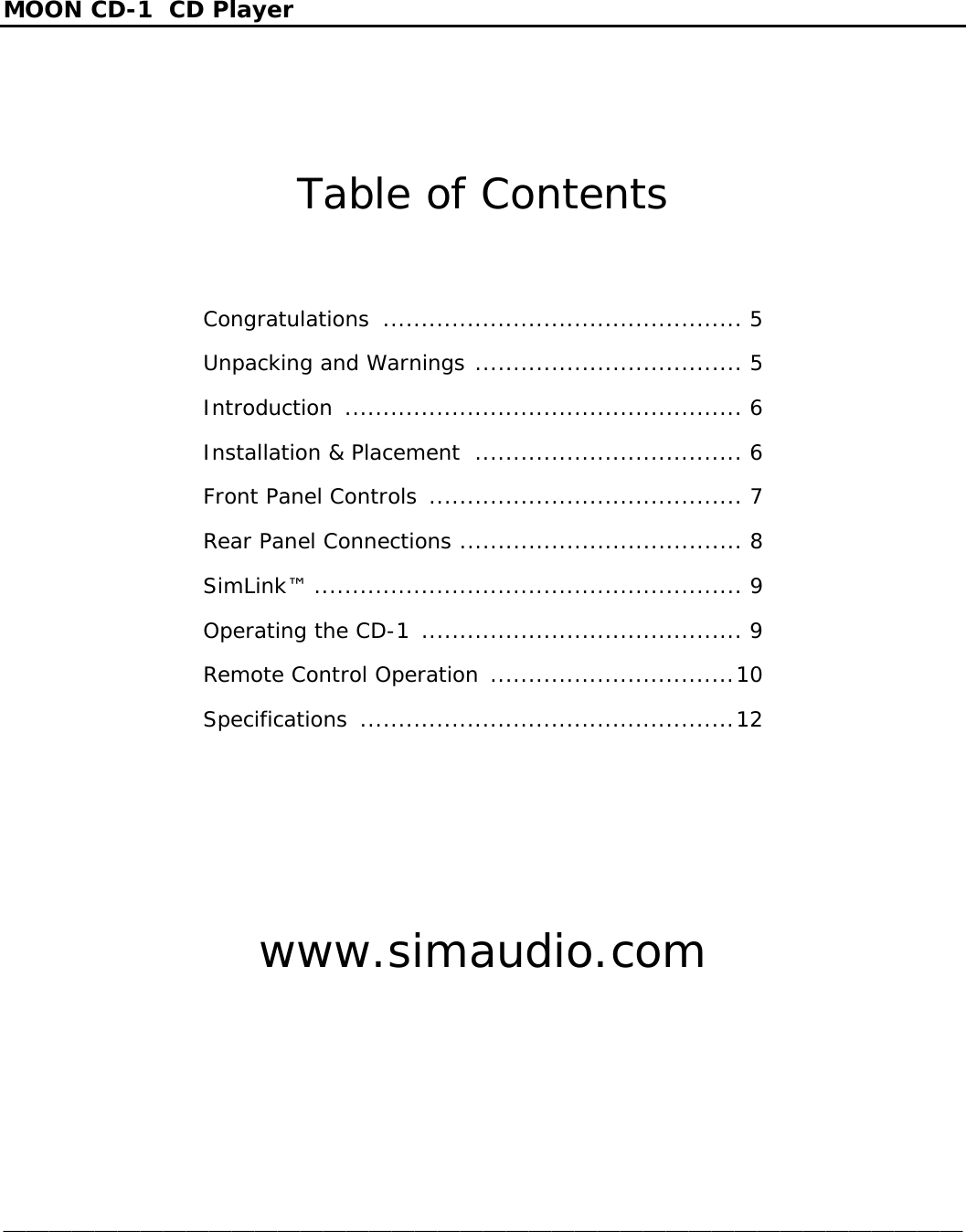 Page 4 of 12 - Simaudio Simaudio-Moon-Cd-1-Users-Manual- Owner’s Manual  Simaudio-moon-cd-1-users-manual