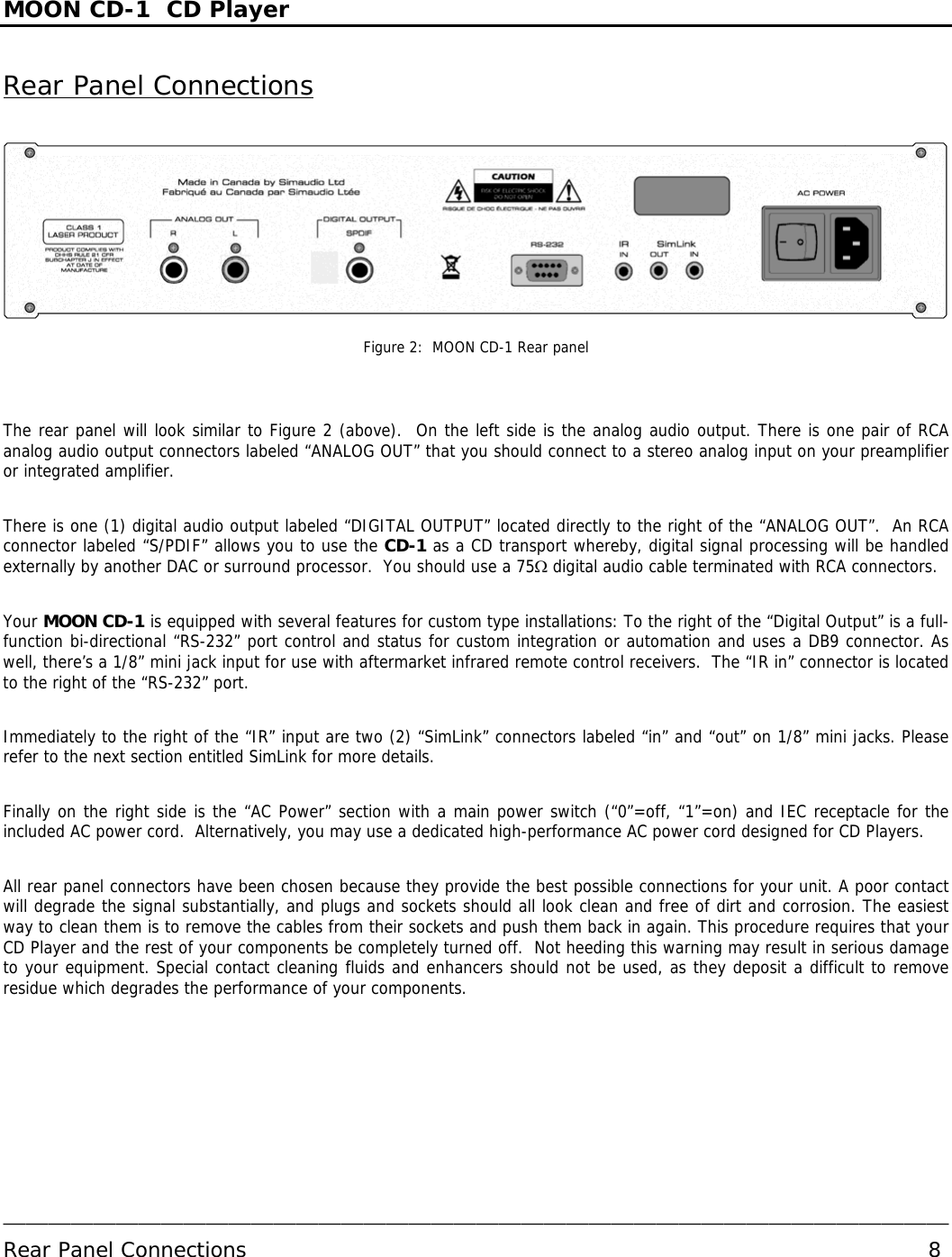 Page 8 of 12 - Simaudio Simaudio-Moon-Cd-1-Users-Manual- Owner’s Manual  Simaudio-moon-cd-1-users-manual