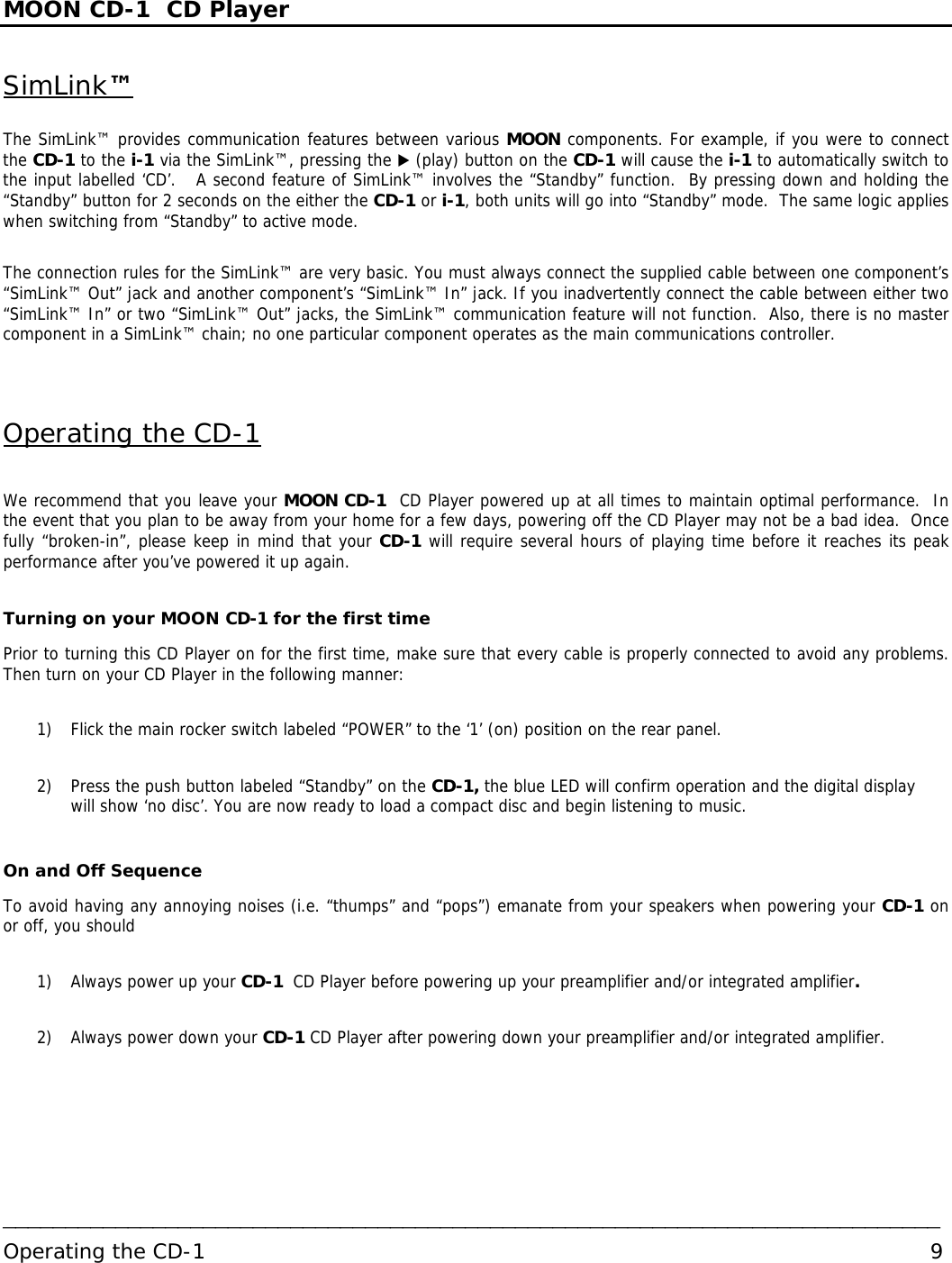 Page 9 of 12 - Simaudio Simaudio-Moon-Cd-1-Users-Manual- Owner’s Manual  Simaudio-moon-cd-1-users-manual
