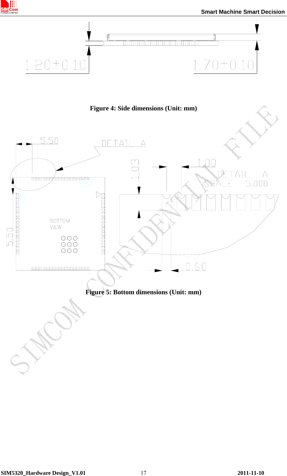                                                                 Smart Machine Smart Decision SIM5320_Hardware Design_V1.01    2011-11-10 17  Figure 4: Side dimensions (Unit: mm)   Figure 5: Bottom dimensions (Unit: mm) 