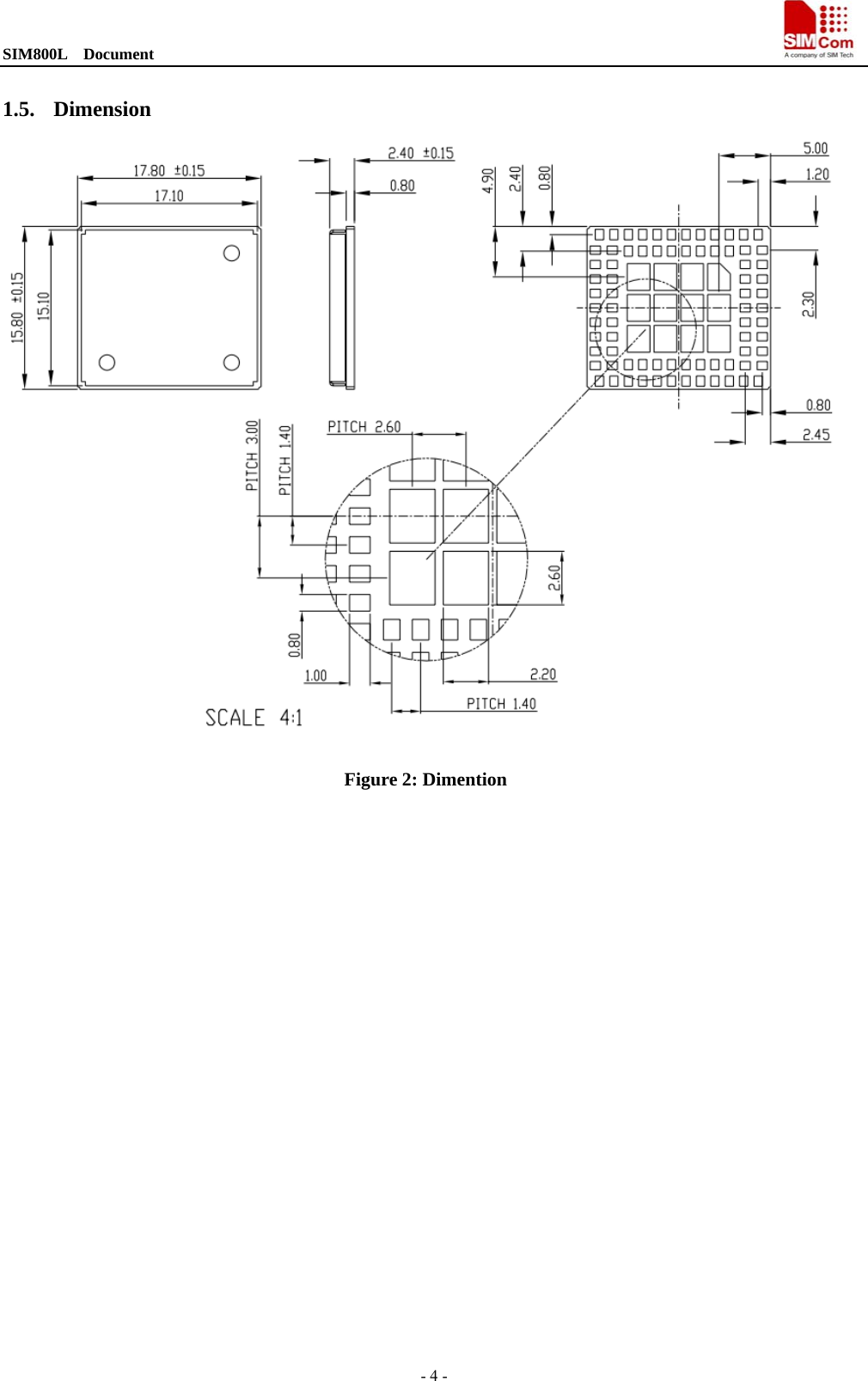 SIM800L  Document                                                                                - 4 -  1.5. Dimension  Figure 2: Dimention  