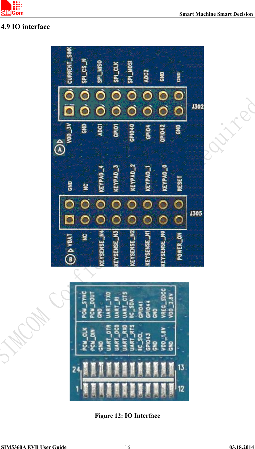                                                          Smart Machine Smart Decision SIM5360A EVB User Guide   03.18.2014   164.9 IO interface      Figure 12: IO Interface  