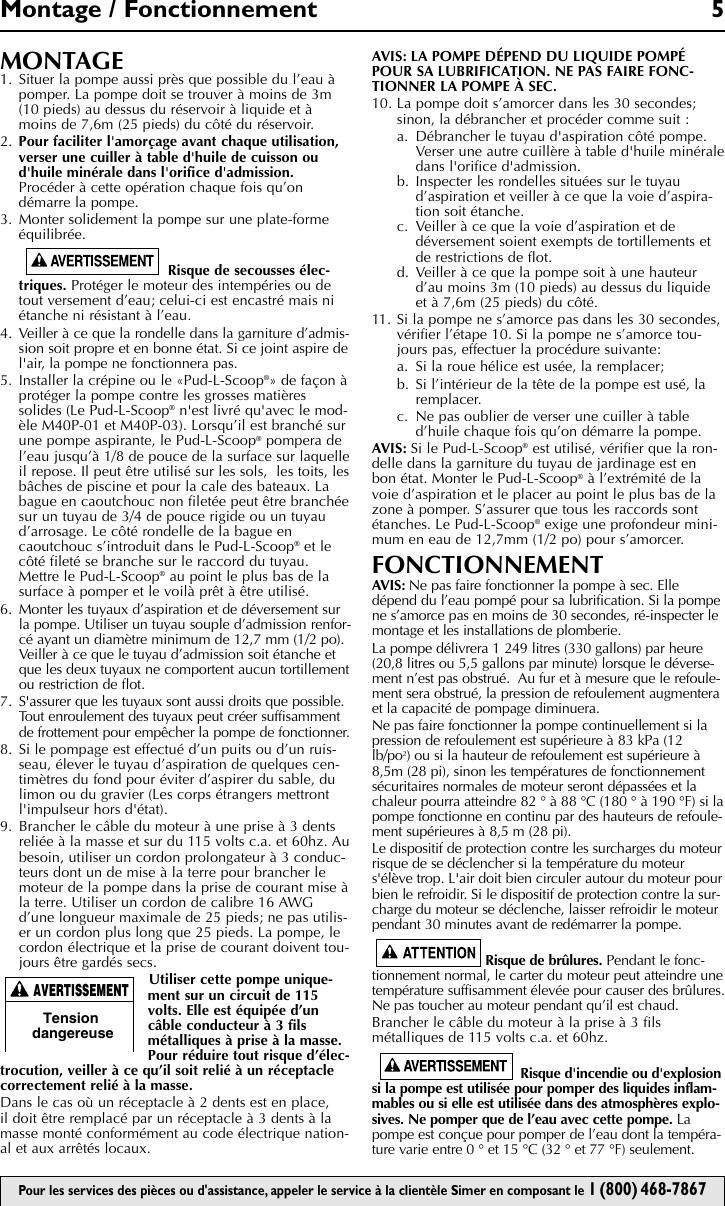 Simer Pumps M40 01 Users Manual SIM725 1/2 Size