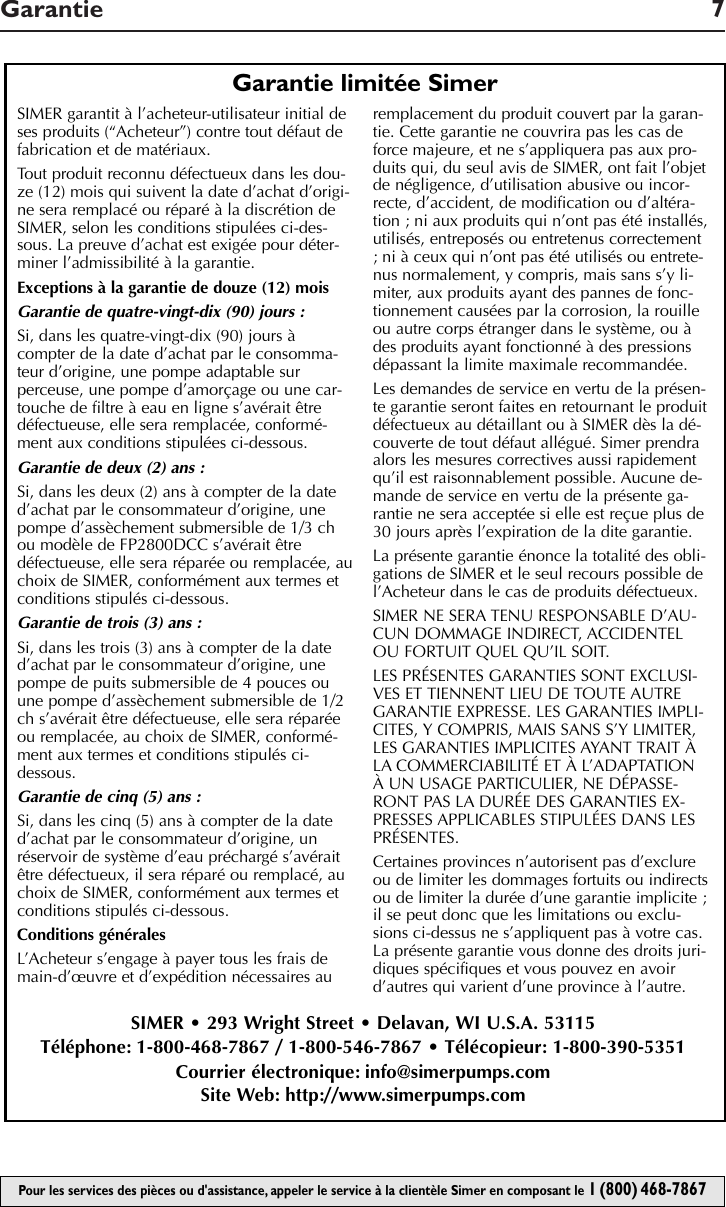 Simer Pumps M40 01 Users Manual SIM725 1/2 Size