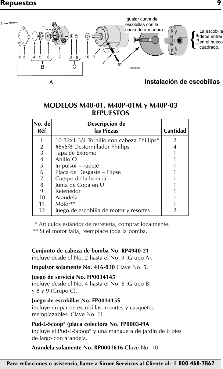 Simer Pumps M40 01 Users Manual SIM725 1/2 Size