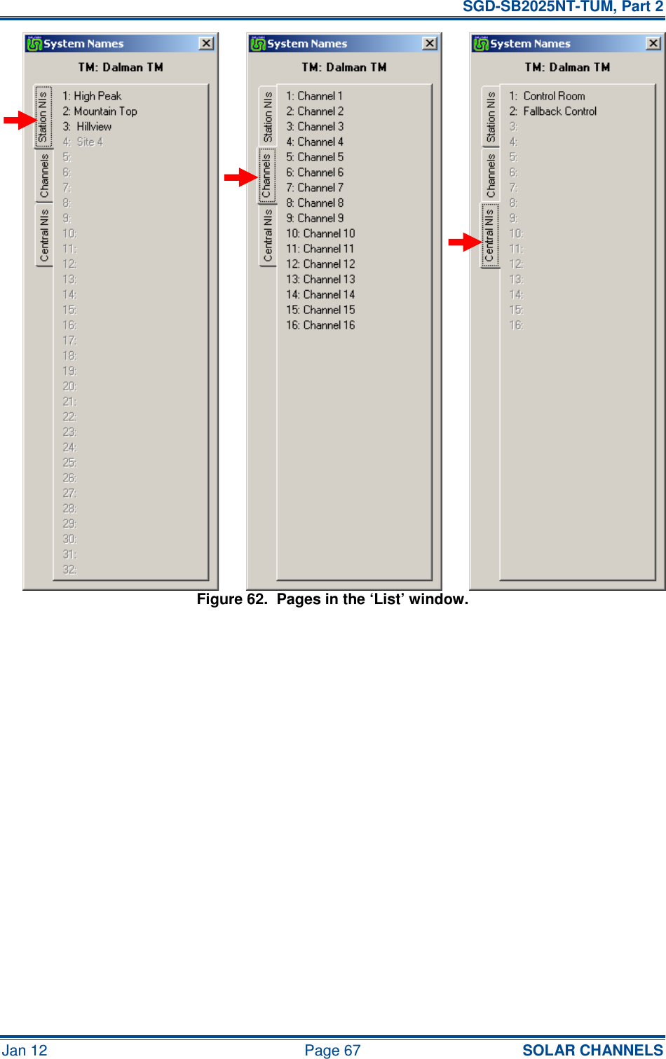   SGD-SB2025NT-TUM, Part 2 Jan 12  Page 67 SOLAR CHANNELS Figure 62.  Pages in the ‘List’ window.     