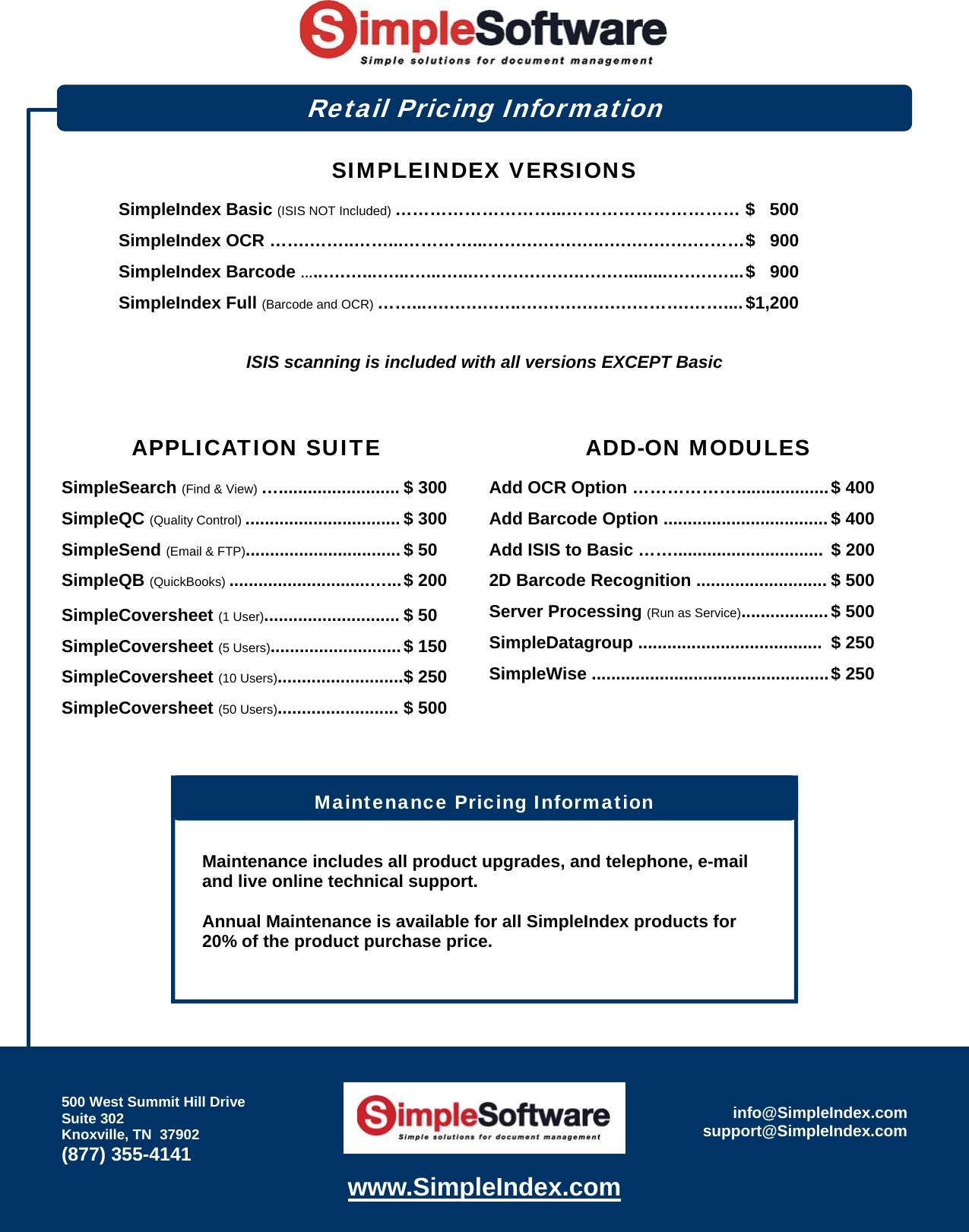 Page 1 of 2 - SimpleSoftware Simplesoftwarepricelistv6 Simple Software Retail Pricing Information - 2008-07 User Manual Price Listv6