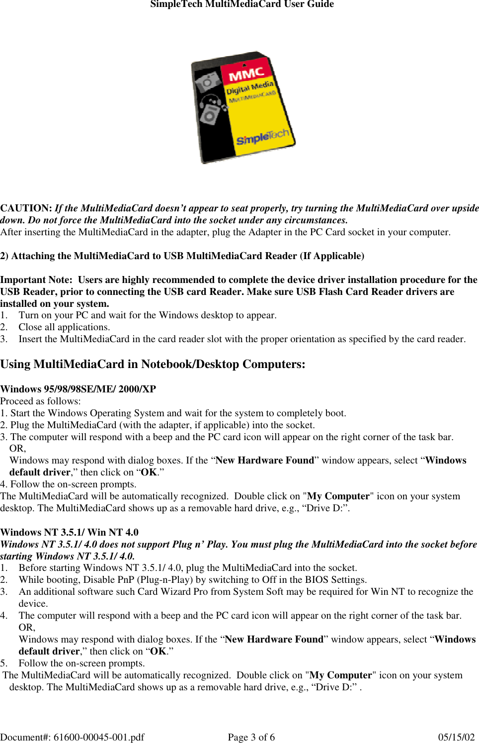 Page 3 of 6 - SimpleTech Digital Camera Memory Card SmartMedia Flash User Guide Manual  To The 90121b15-b0cd-4ed7-b995-6c529389bce5