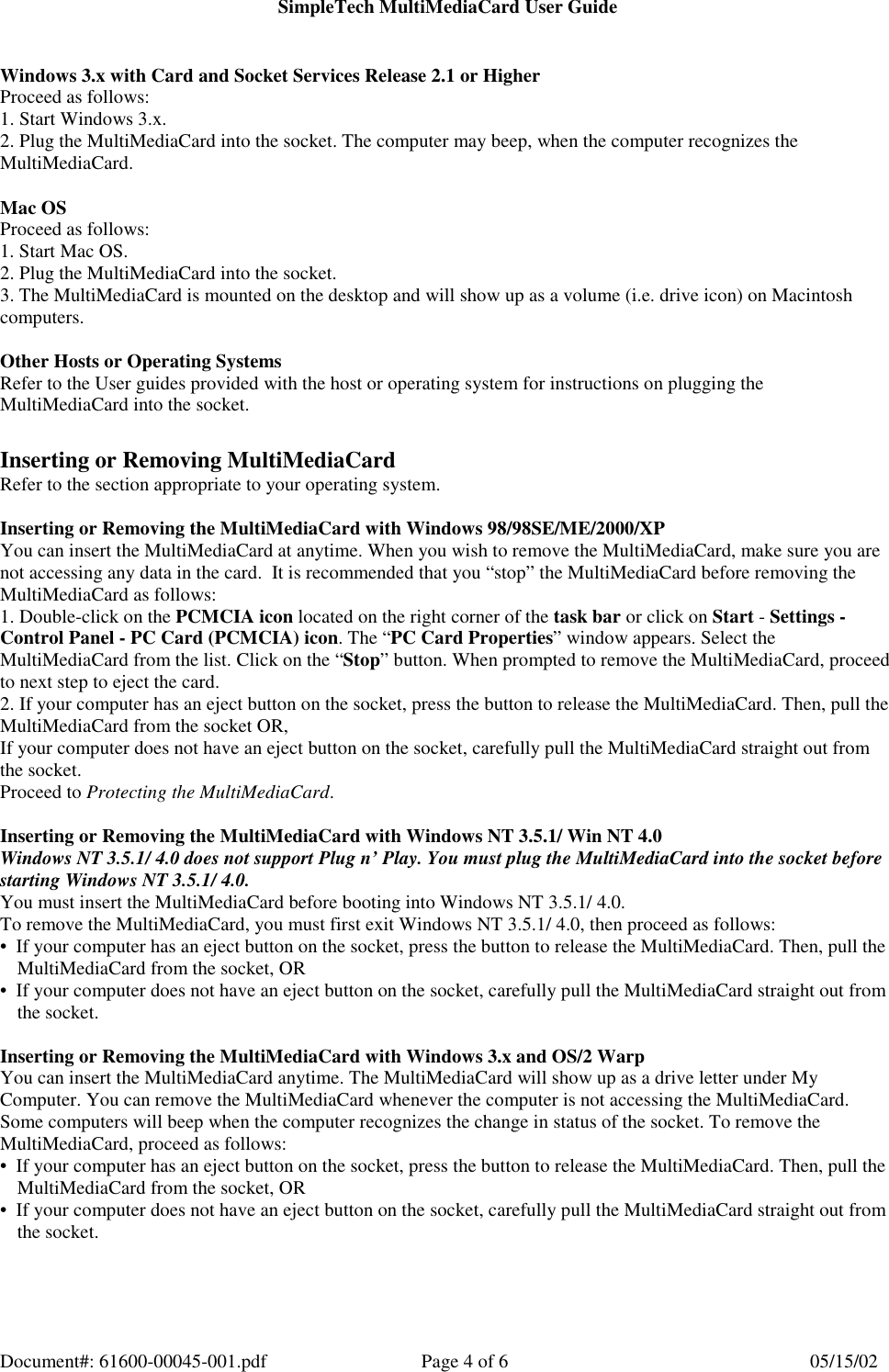 Page 4 of 6 - SimpleTech Digital Camera Memory Card SmartMedia Flash User Guide Manual  To The 90121b15-b0cd-4ed7-b995-6c529389bce5