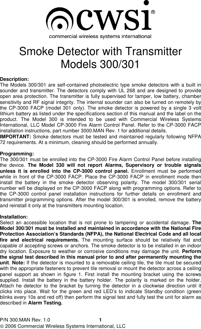 Simplex Time Recorder 300301 Wireless Smoke Detector User Manual 300 ...