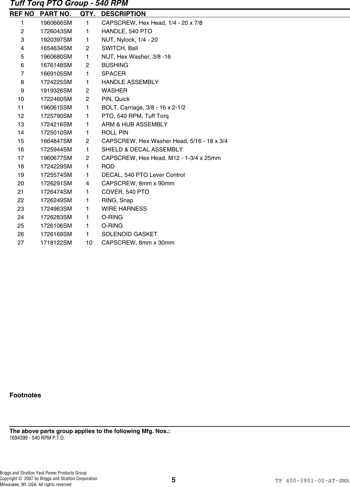 Page 5 of 8 - Simplicity Simplicity-1694399-Illustrated-Parts-List- 540 RPM P.T.O Simplicity-1694399-illustrated-parts-list