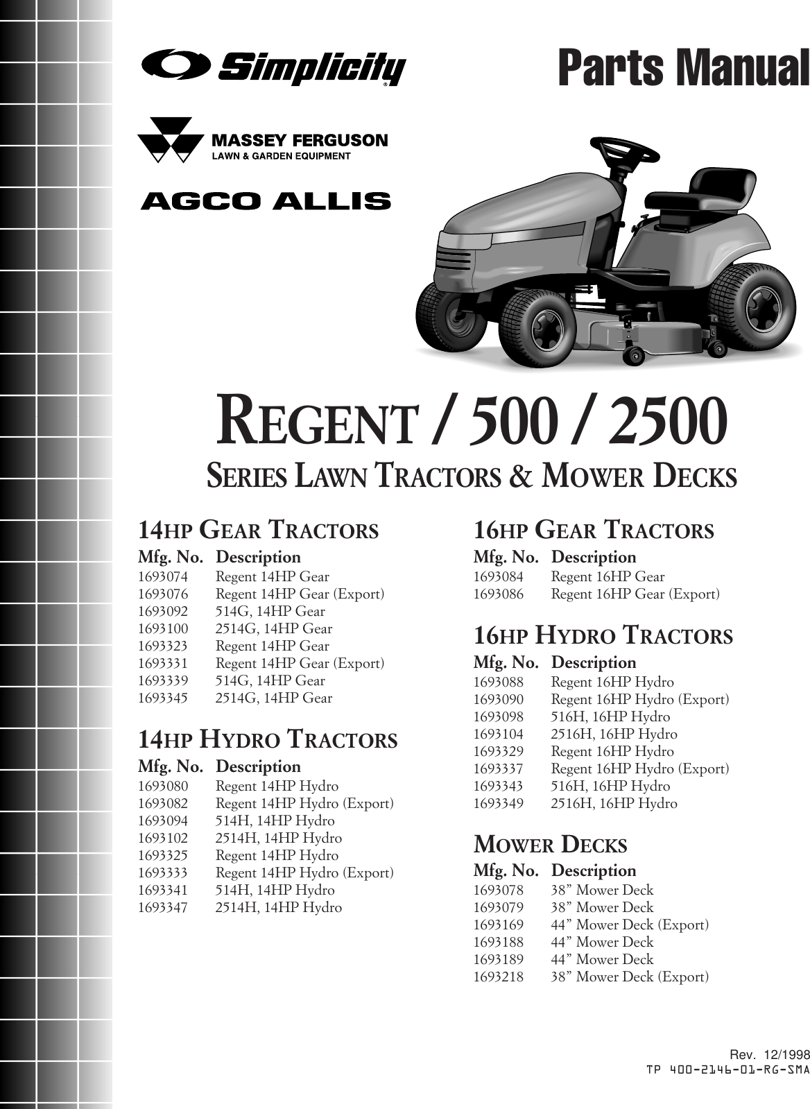 Owners Manual For Simplicity Regent Mower 1746