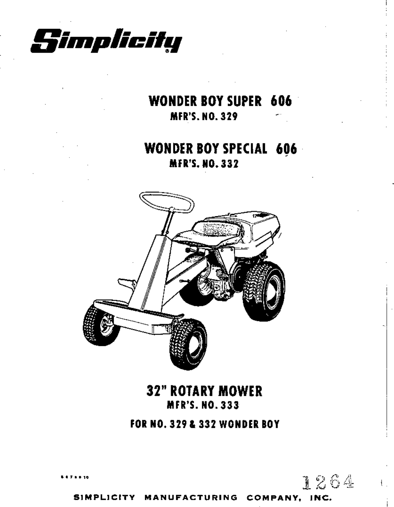 Page 1 of 12 - Simplicity Simplicity-Wonder-Boy-Super-606-Owners-Manual-  Simplicity-wonder-boy-super-606-owners-manual