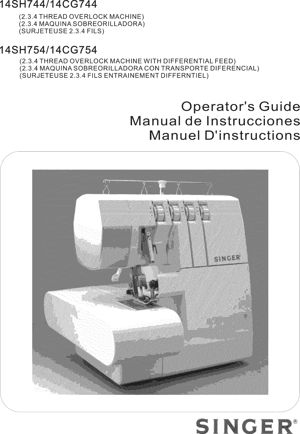 Singer 14CG744 User Manual OVERLOCK MACHINE Manuals And Guides 1409385L
