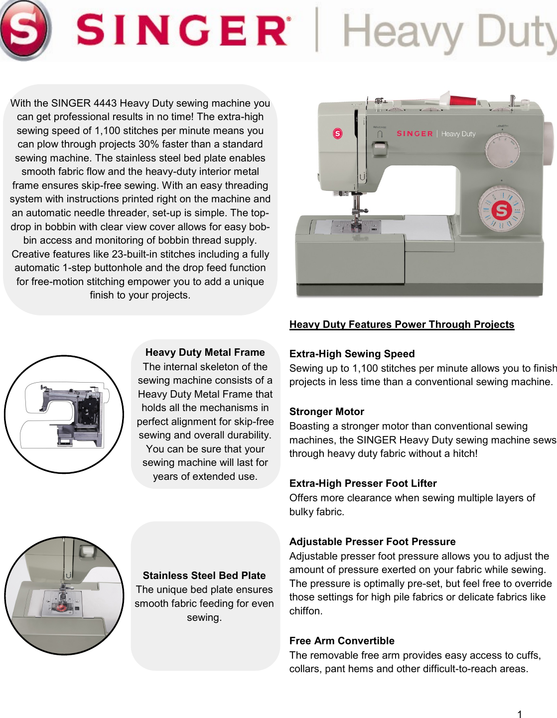 Page 1 of 4 - Singer Singer-4443-I-Heavy-Duty-Product-Sheet-  Singer-4443-i-heavy-duty-product-sheet