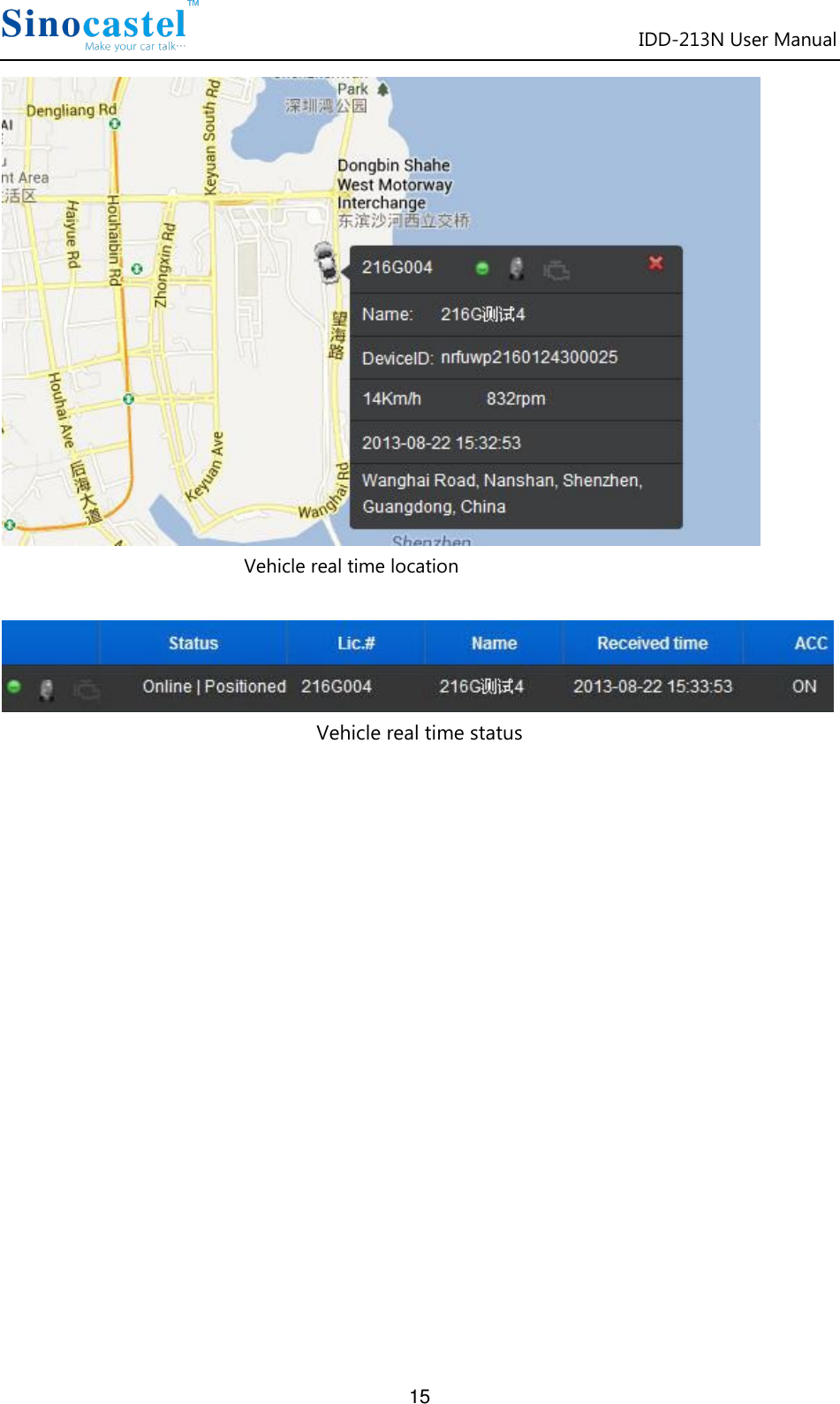 IDD-213N User Manual 15  Vehicle real time location   Vehicle real time status                 