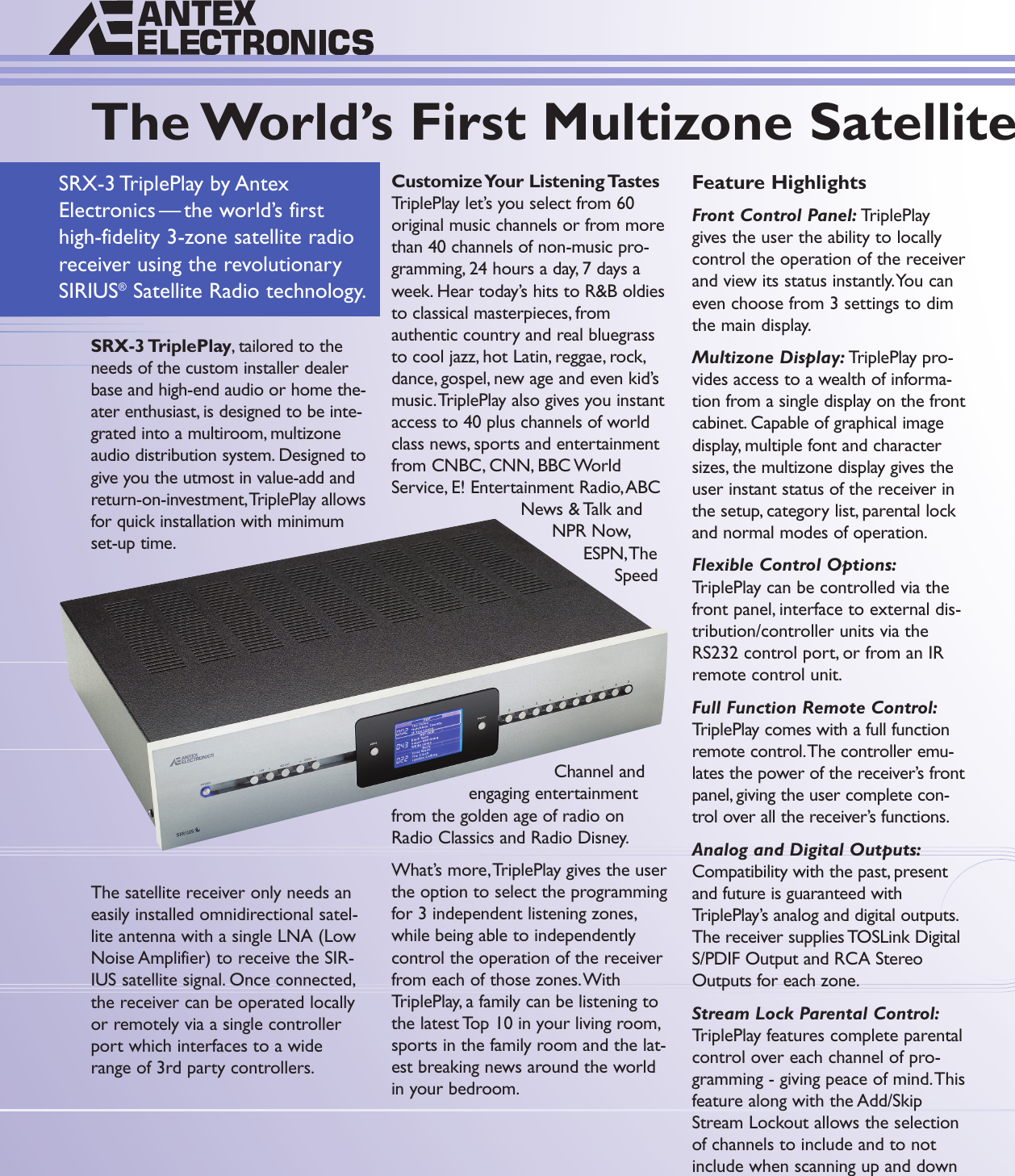 Page 2 of 4 - Sirius-Satellite-Radio Sirius-Satellite-Radio-Audio-Satellite-Receiver-Users-Manual- Antex TriplePlay-2.qxp  Sirius-satellite-radio-audio-satellite-receiver-users-manual