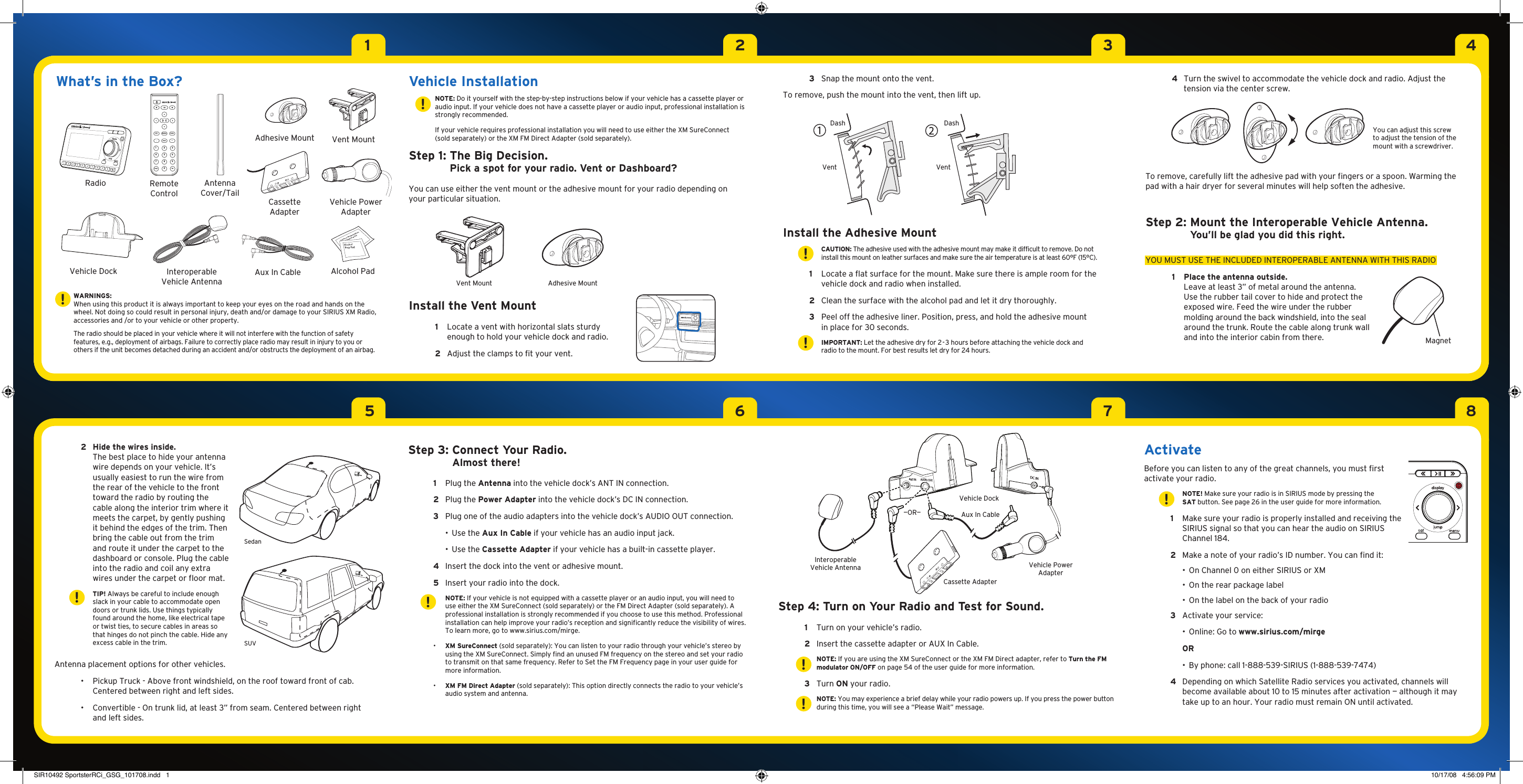 Sirius XM Radio SPRCI XM/Sirius Satellite RX with FM Transmitter User