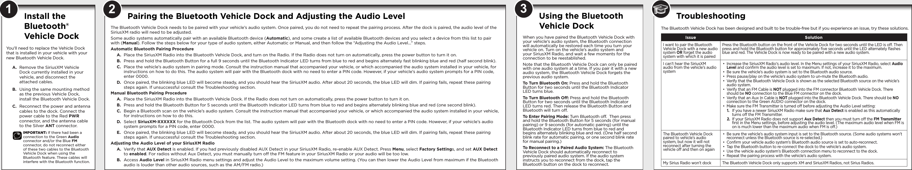 Sirius XM Radio SXBTD1 Sirius XM Bluetooth Vehicle Dock User Manual
