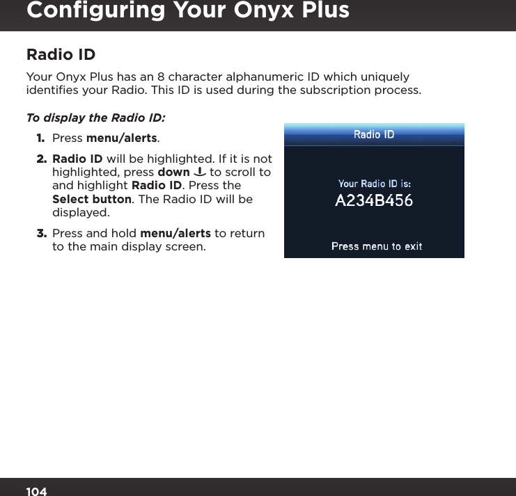 Page 104 of Sirius XM Radio SXPL2 Onyx PLUS G7.5 User Manual Onyx Plus G75 with Vehicle Kit User Guide indd