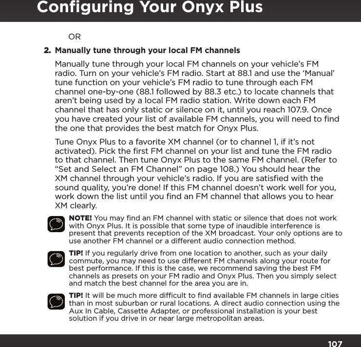 Page 107 of Sirius XM Radio SXPL2 Onyx PLUS G7.5 User Manual Onyx Plus G75 with Vehicle Kit User Guide indd