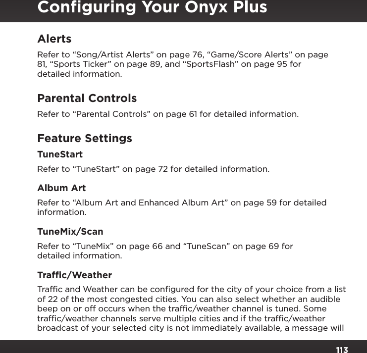 Page 113 of Sirius XM Radio SXPL2 Onyx PLUS G7.5 User Manual Onyx Plus G75 with Vehicle Kit User Guide indd