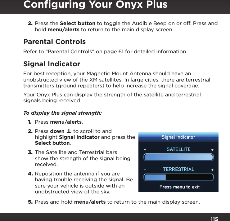 Page 115 of Sirius XM Radio SXPL2 Onyx PLUS G7.5 User Manual Onyx Plus G75 with Vehicle Kit User Guide indd