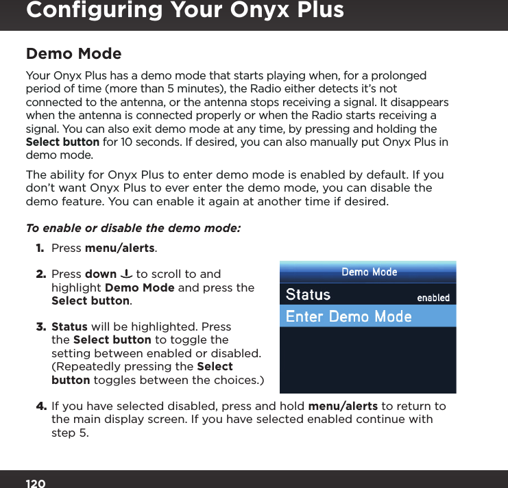 Page 120 of Sirius XM Radio SXPL2 Onyx PLUS G7.5 User Manual Onyx Plus G75 with Vehicle Kit User Guide indd