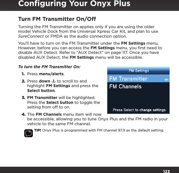 Page 123 of Sirius XM Radio SXPL2 Onyx PLUS G7.5 User Manual Onyx Plus G75 with Vehicle Kit User Guide indd