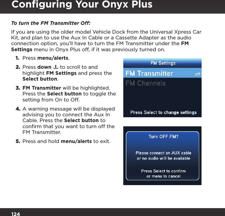 Page 124 of Sirius XM Radio SXPL2 Onyx PLUS G7.5 User Manual Onyx Plus G75 with Vehicle Kit User Guide indd