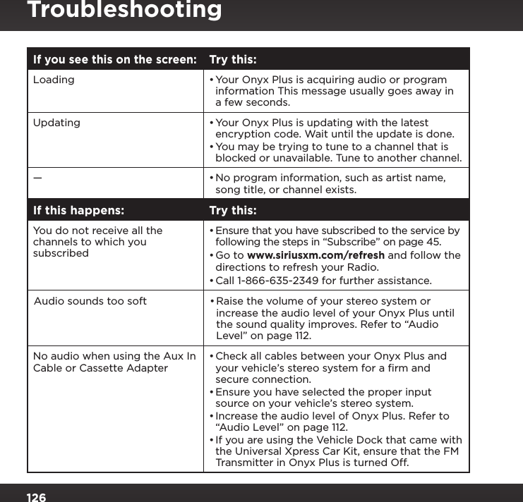 Page 126 of Sirius XM Radio SXPL2 Onyx PLUS G7.5 User Manual Onyx Plus G75 with Vehicle Kit User Guide indd